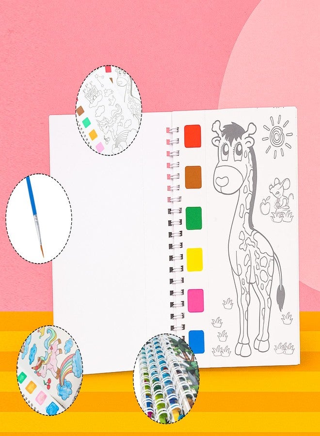 Wishkey Water Colour Paint Set Notebook Pack of 4 for Kids Age 4+ | Magic Water Painting Book with Brush | Reusable Coloring Book for Toddlers | Unicorn, Dinosaur, Forest Animals & Underwater World - Image 2